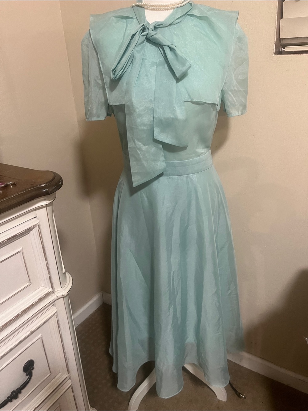 Mint Green Tie-Neck Midi Dress
